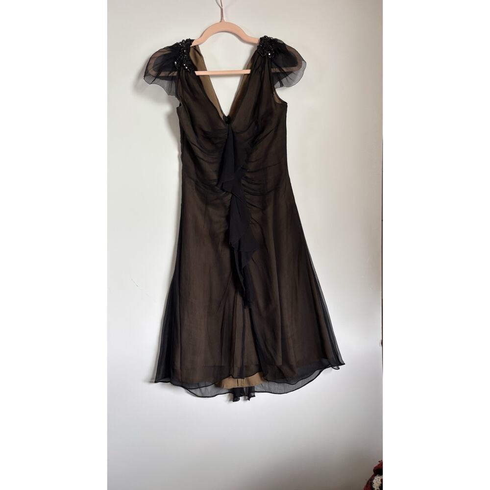 Vera Wang Lavender Label Silk Bow Beaded Cocktail Dress Size 2